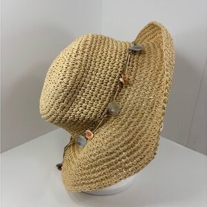 Kathy & Jeanie Beige Straw Sun Hat with Shell Accents